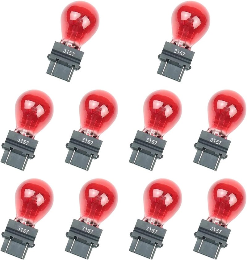 Anyhut 10 PCS 3157 Car Bulb, 12V Halogen Brake Light, Tail Light, Reverse Light, Turn Signal Bulb Replacement, Universal Fit for Most Cars (Red) - Image 1